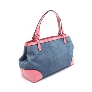 Gucci Pink Blue Denim Navy Leather Tote Bag Craft Pink Blue